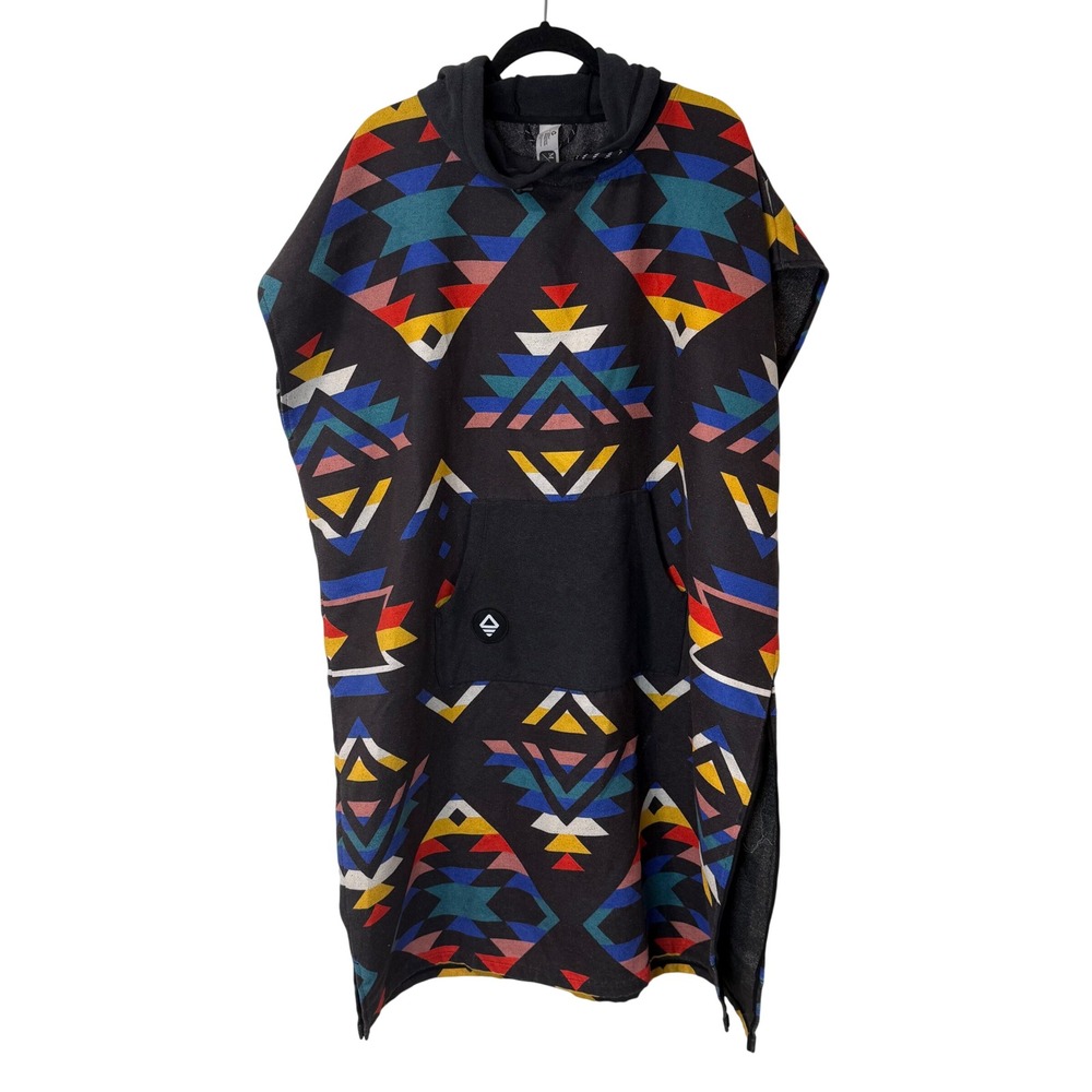 Nomadix Unisex Changing Poncho M/L Black Multicolor Excellent Geometric Hooded